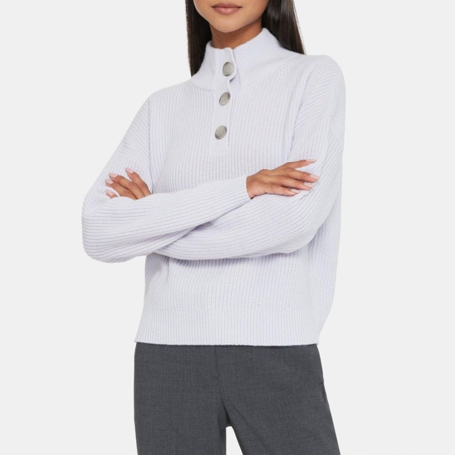 Women Theory Outlet | Half-Button Sweater In Wool-Cashmere Silver