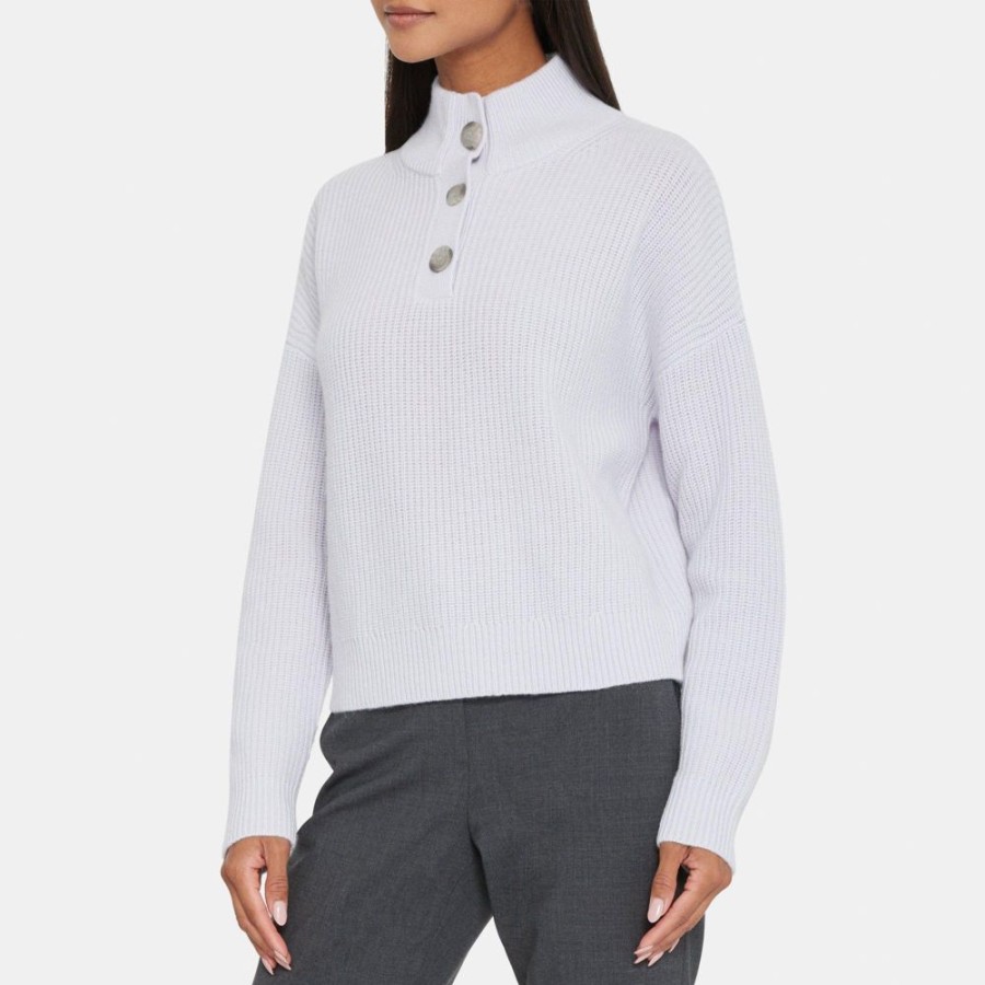 Women Theory Outlet | Half-Button Sweater In Wool-Cashmere Silver