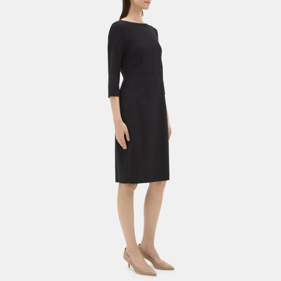 Women Theory Outlet | Long-Sleeve Sheath Dress In Sevona Stretch Wool Black