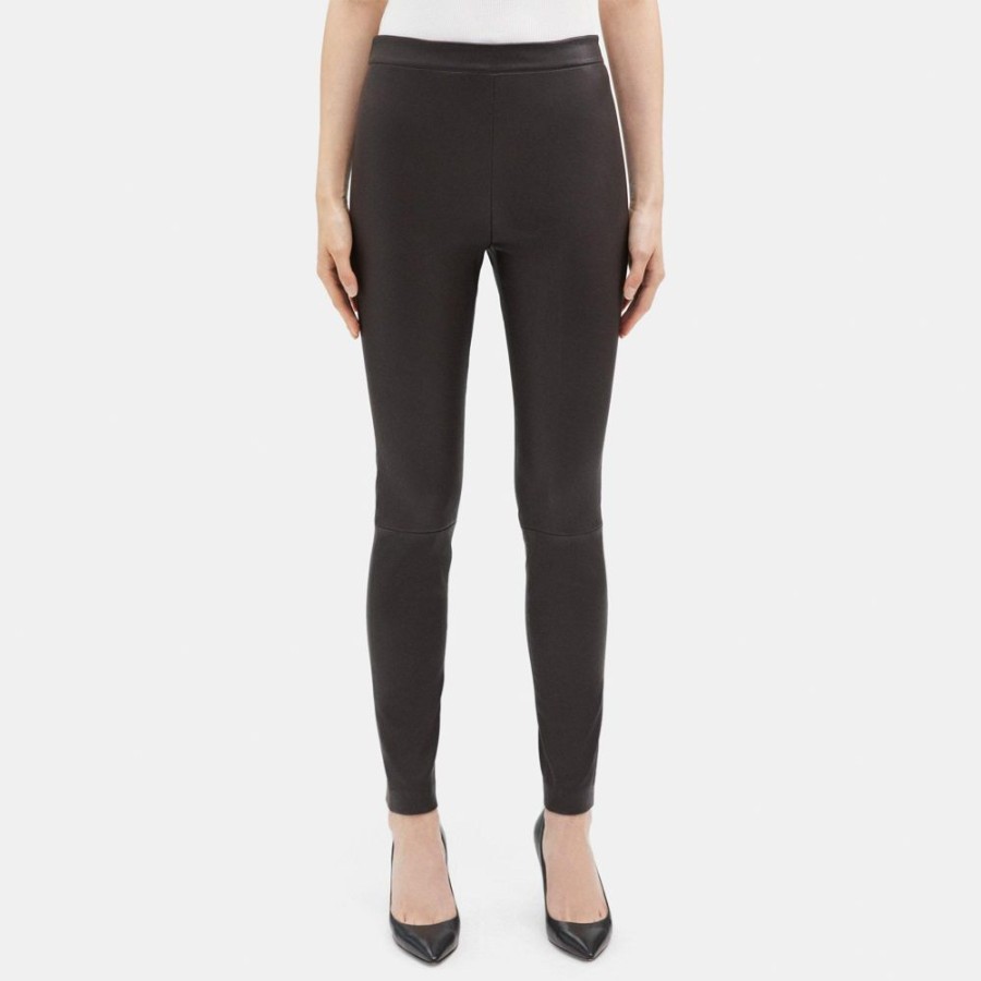 Women Theory Outlet | Skinny Legging In Leather Dark Redwood