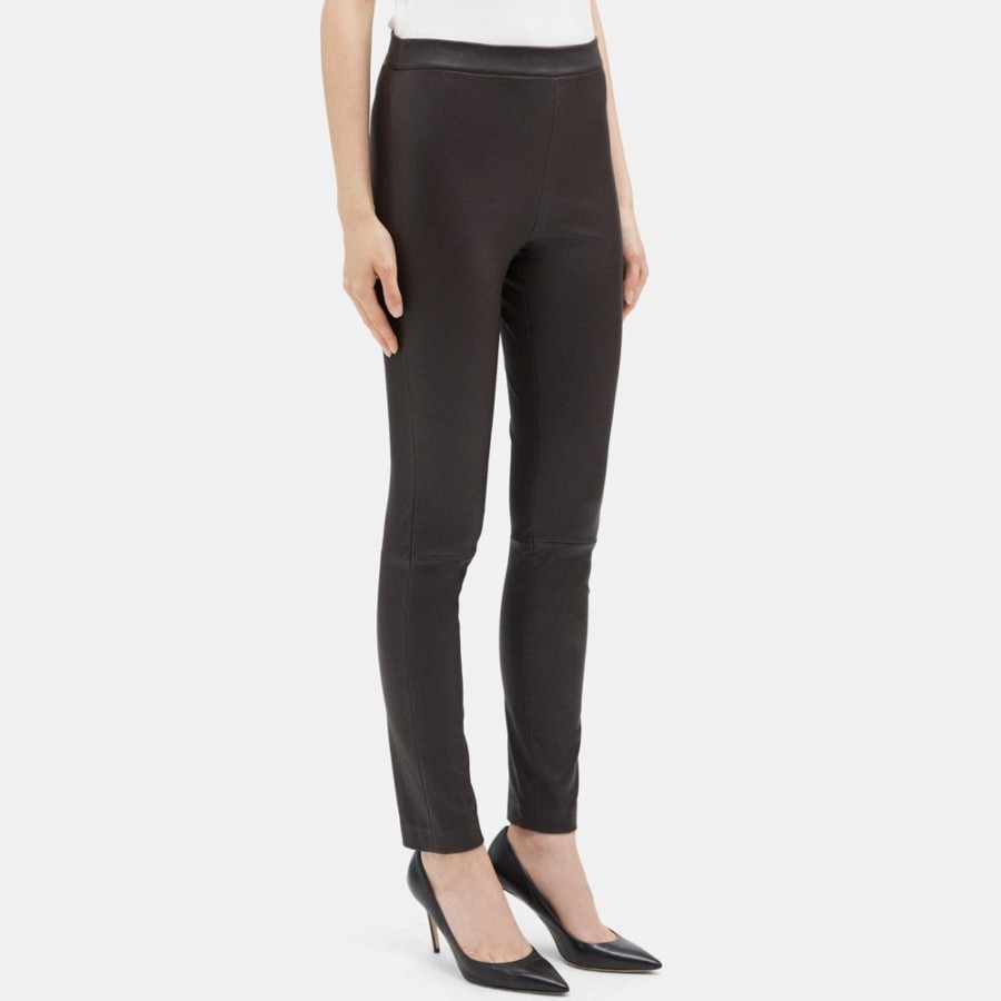 Women Theory Outlet | Skinny Legging In Leather Dark Redwood