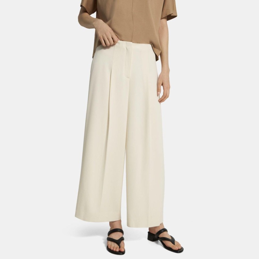 Women Theory Outlet | Pleated Wide-Leg Pant In Striped Admiral Crepe Rice