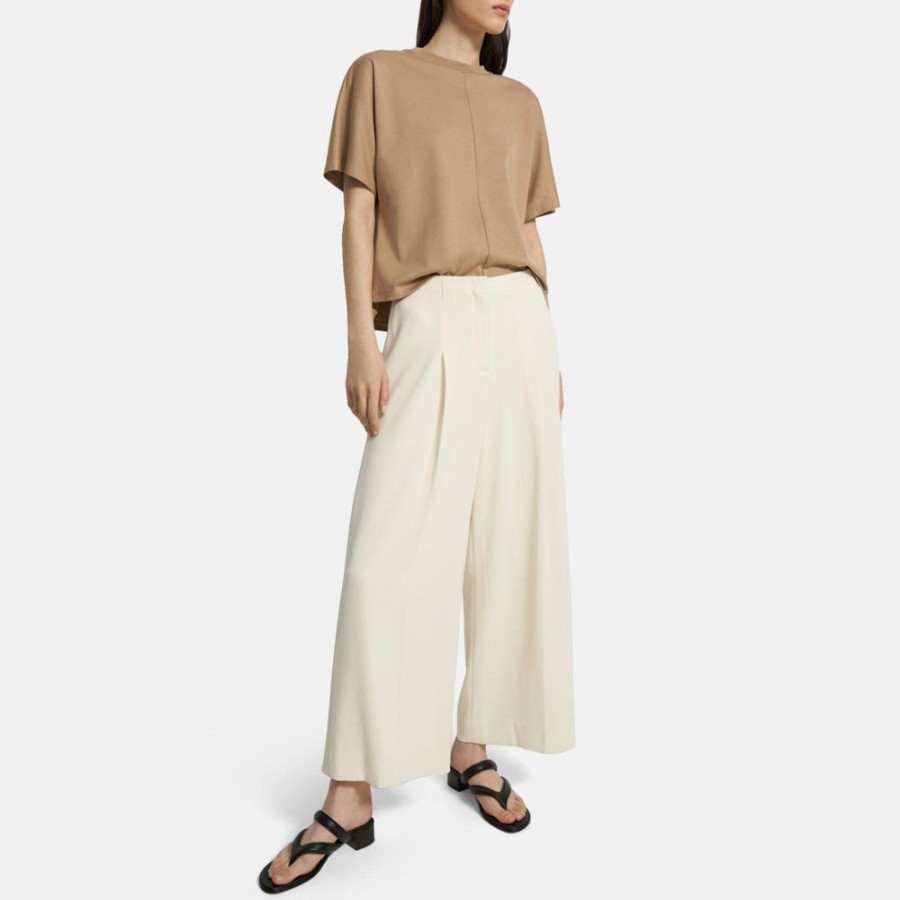 Women Theory Outlet | Pleated Wide-Leg Pant In Striped Admiral Crepe Rice