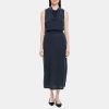 Women Theory Outlet | Sleeveless Cowl Neck Dress In Viscose-Blend Pique Deep Navy