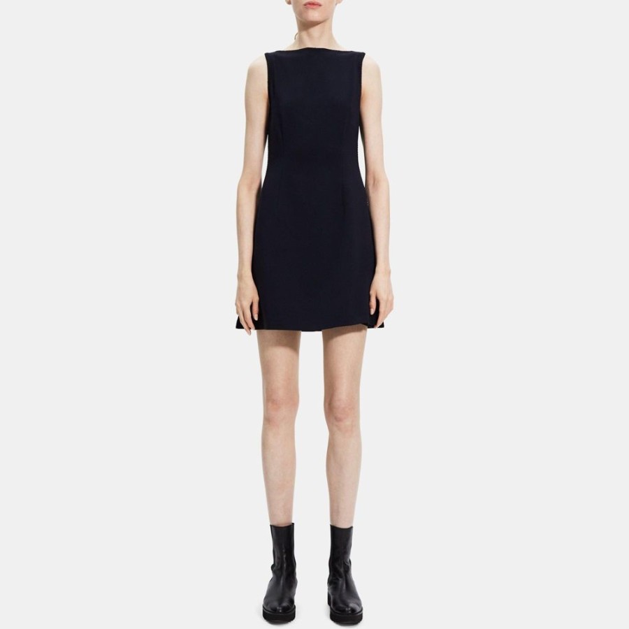 Women Theory Outlet | Boatneck Shift Dress In Crepe Deep Navy