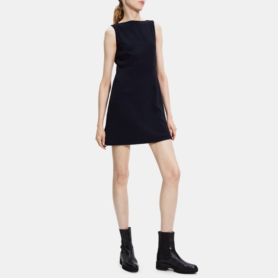 Women Theory Outlet | Boatneck Shift Dress In Crepe Deep Navy