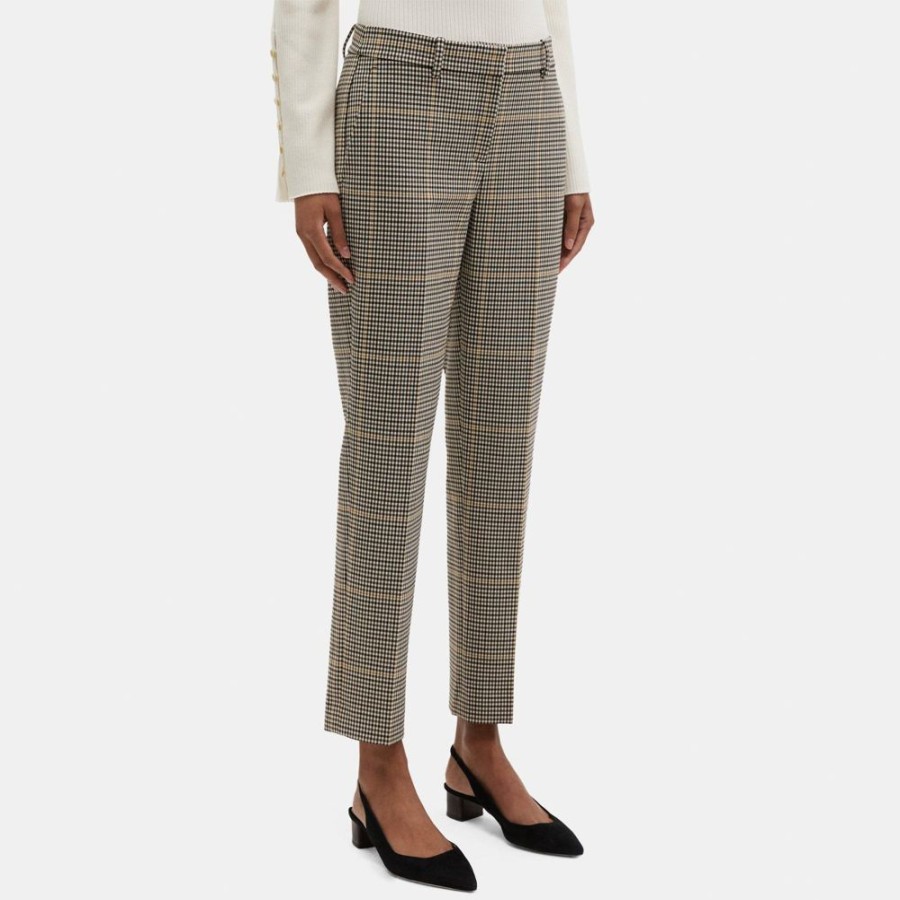 Women Theory Outlet | Classic Crop Pant In Checked Wool-Blend Ivory Multi