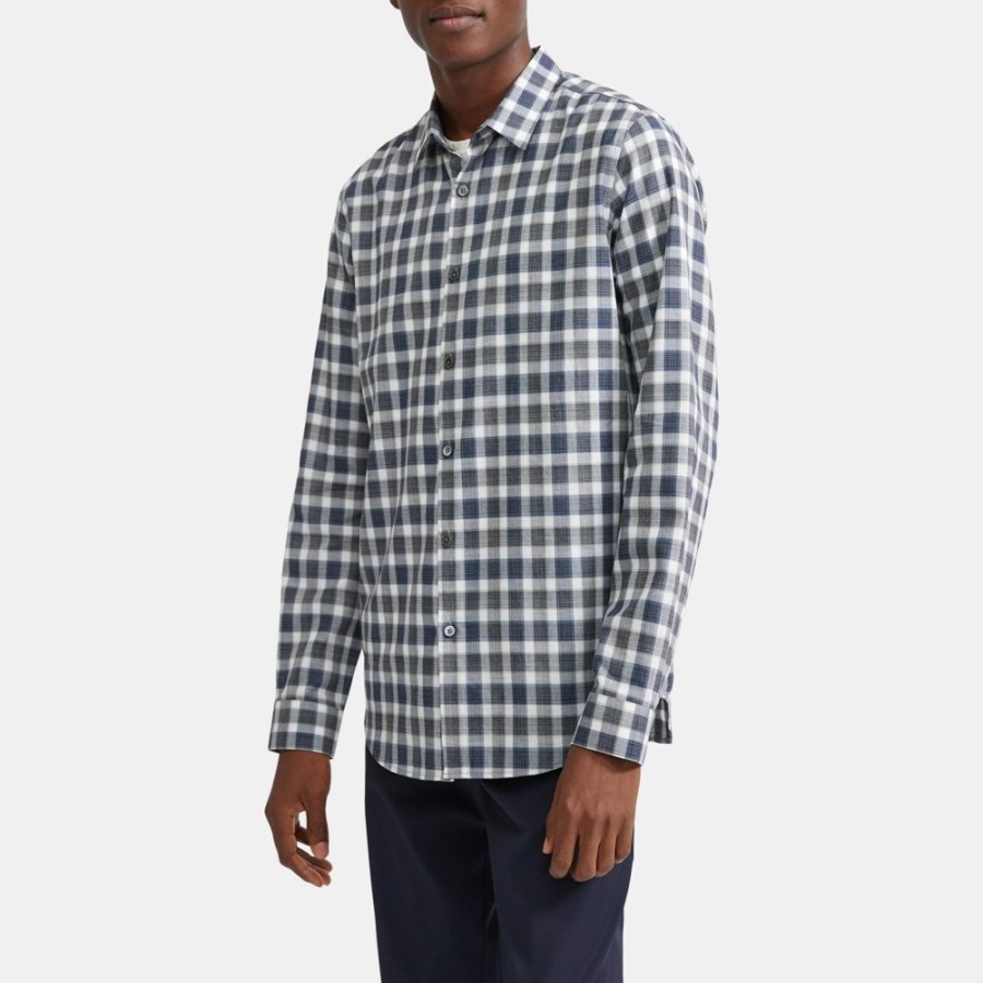 Men Theory Outlet | Standard-Fit Shirt In Check Cotton Eclipse Multi