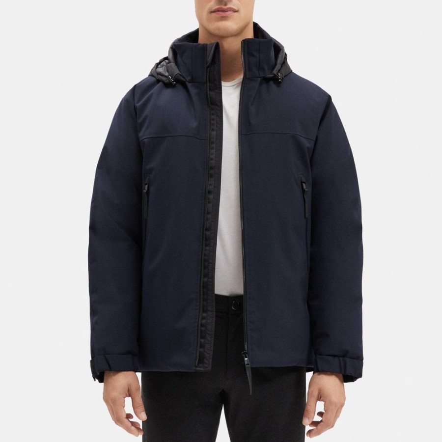 Men Theory Outlet | Hooded Zip-Up Jacket In Bonded Wool-Blend Baltic