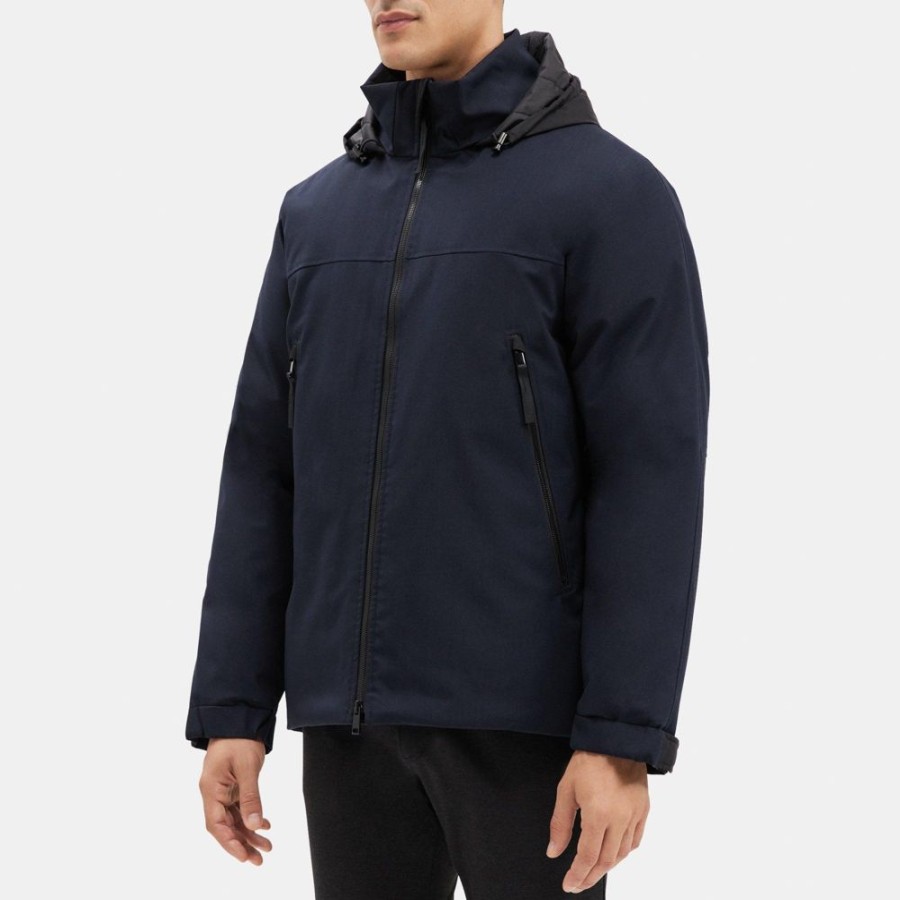 Men Theory Outlet | Hooded Zip-Up Jacket In Bonded Wool-Blend Baltic