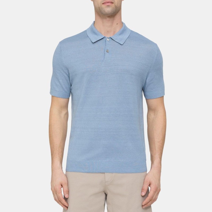 Men Theory Outlet | Polo Shirt In Linen-Blend Heron