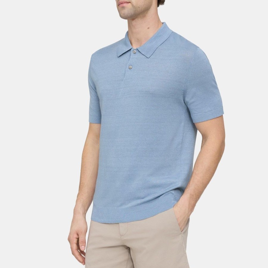 Men Theory Outlet | Polo Shirt In Linen-Blend Heron