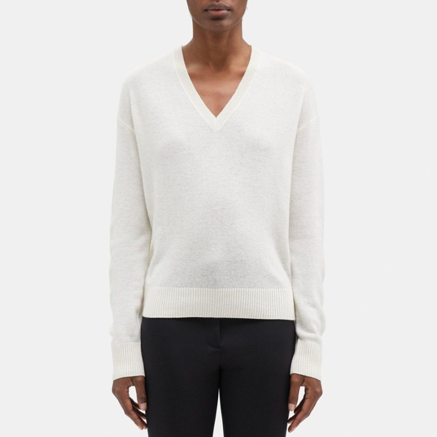 Women Theory Outlet | V-Neck Sweater In Cashmere Ivory