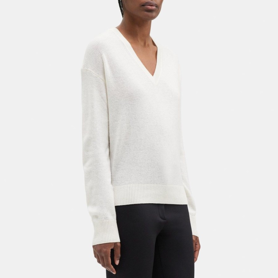 Women Theory Outlet | V-Neck Sweater In Cashmere Ivory