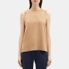 Women Theory Outlet | Straight Shell Top In Silk Georgette Dark Camel