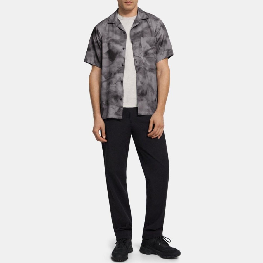 Men Theory Outlet | Short-Sleeve Shirt In Cloud Print Lyocell Black Multi