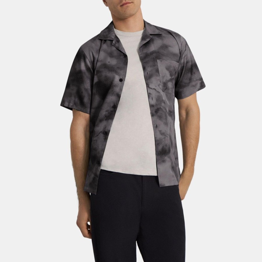 Men Theory Outlet | Short-Sleeve Shirt In Cloud Print Lyocell Black Multi