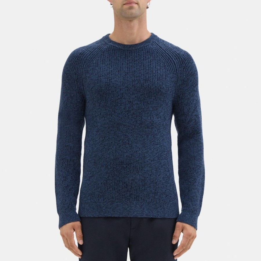 Men Theory Outlet | Crewneck Sweater In Merino Wool Airforce/Baltic