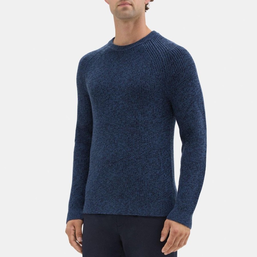 Men Theory Outlet | Crewneck Sweater In Merino Wool Airforce/Baltic