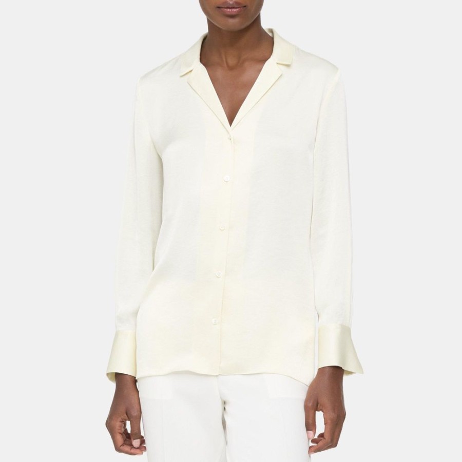 Women Theory Outlet | Collared Blouse In Crushed Satin Rice