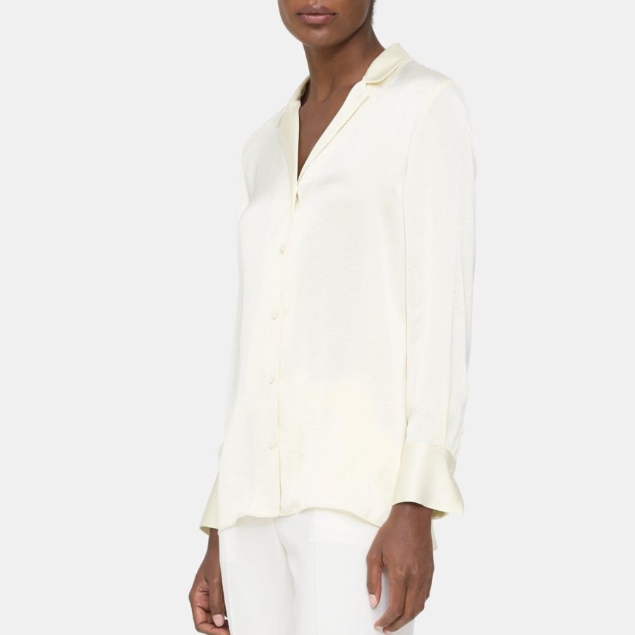 Women Theory Outlet | Collared Blouse In Crushed Satin Rice