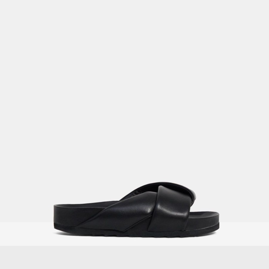 Women Theory Outlet | Folded Slide In Leather Black