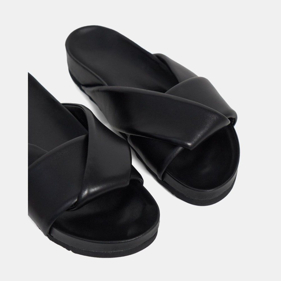 Women Theory Outlet | Folded Slide In Leather Black