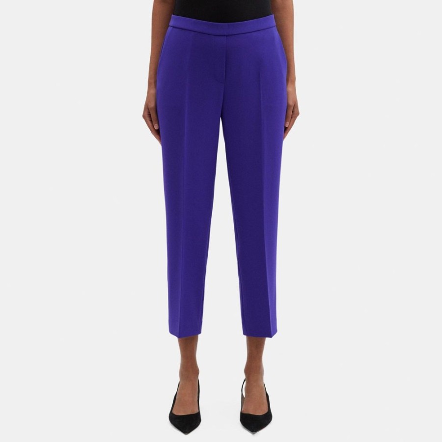 Women Theory Outlet | Slim Cropped Pull-On Pant In Crepe Blue Iris