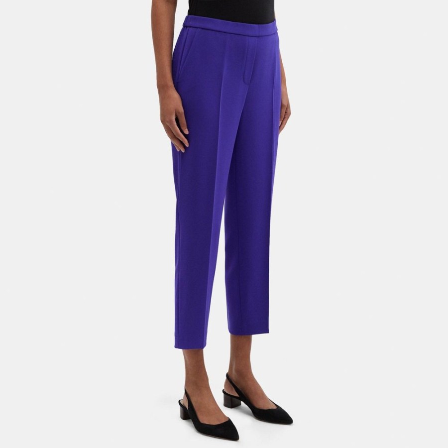 Women Theory Outlet | Slim Cropped Pull-On Pant In Crepe Blue Iris