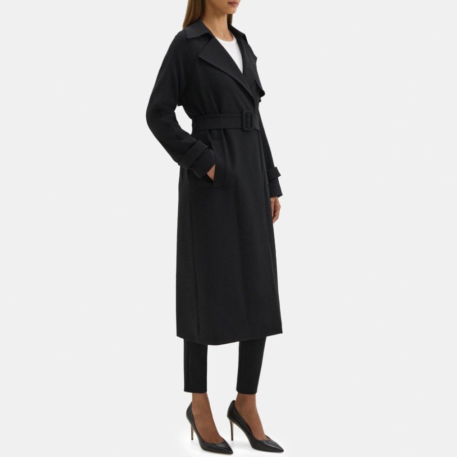 Women Theory Outlet | Relaxed Long Trench Coat In Crepe Black