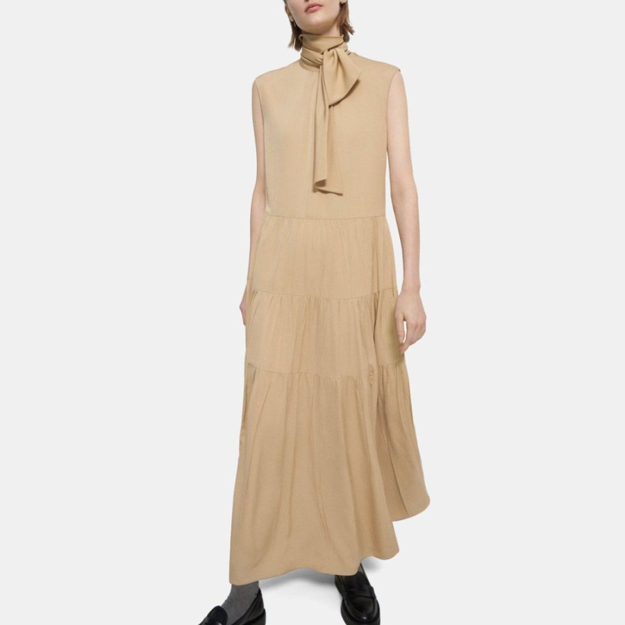 Women Theory Outlet | Tiered Georgette Dress Wheat