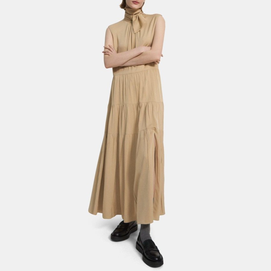 Women Theory Outlet | Tiered Georgette Dress Wheat