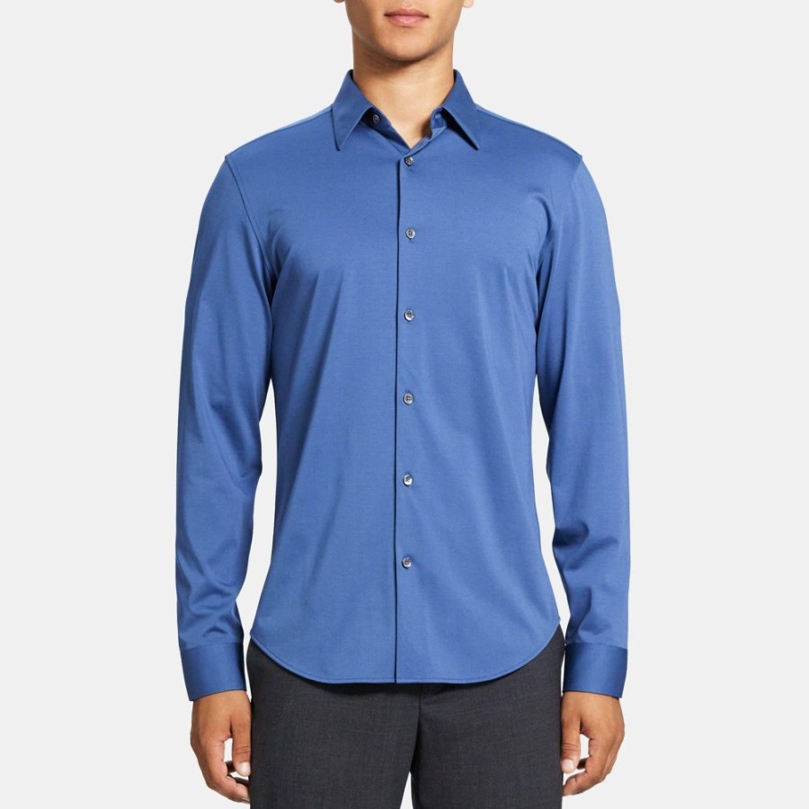 Men Theory Outlet | Tailored Shirt In Structure Knit Atlantic