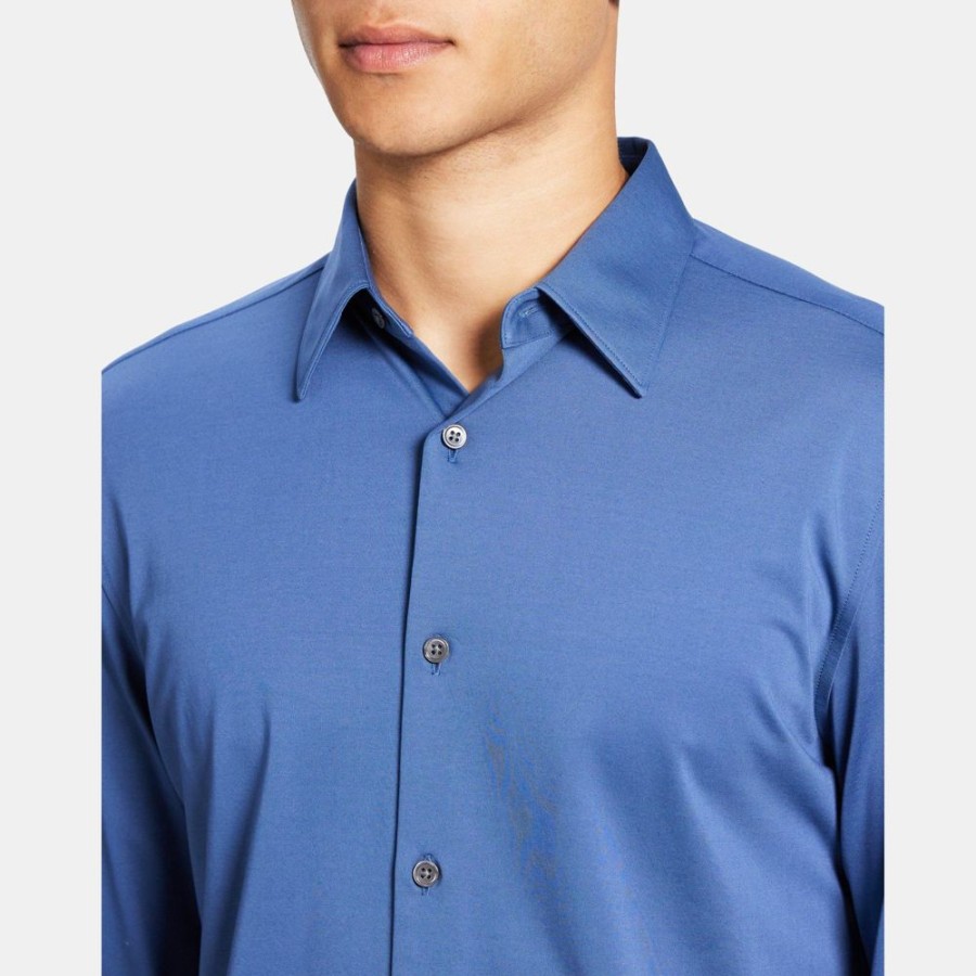 Men Theory Outlet | Tailored Shirt In Structure Knit Atlantic