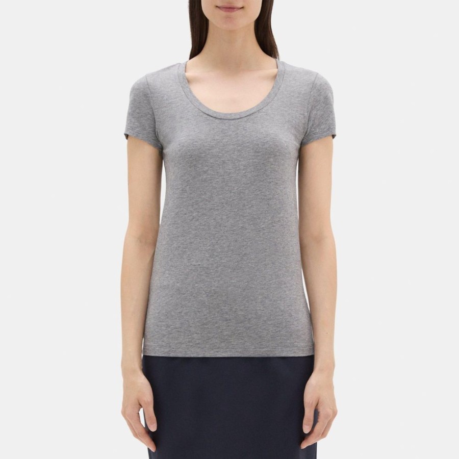 Women Theory Outlet | Short-Sleeve Tee In Stretch Cotton Medium Heather