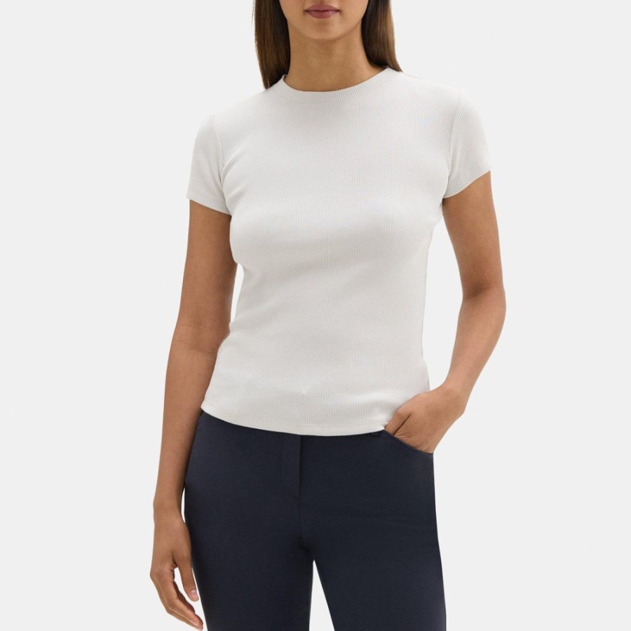 Women Theory Outlet | Tiny Tee In Ribbed Modal Cotton Lunar Rock