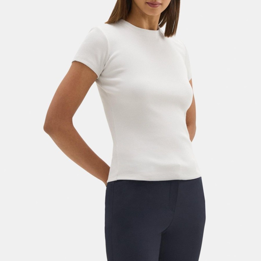 Women Theory Outlet | Tiny Tee In Ribbed Modal Cotton Lunar Rock