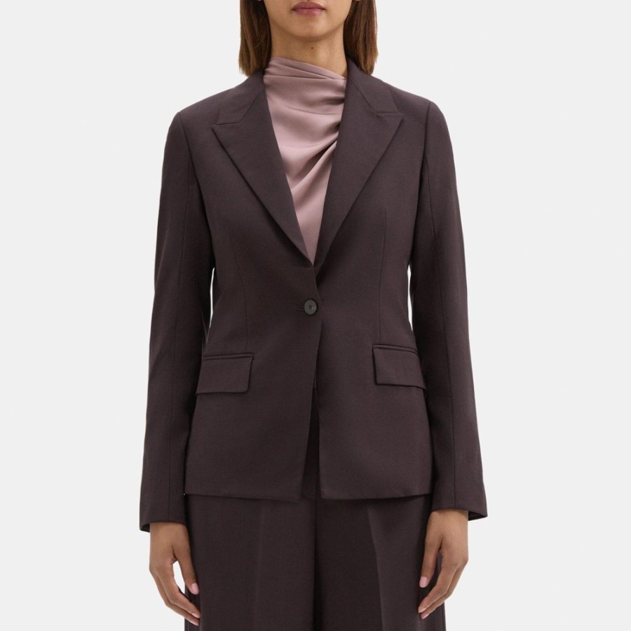 Women Theory Outlet | Angled Blazer In Sevona Stretch Wool Redwood