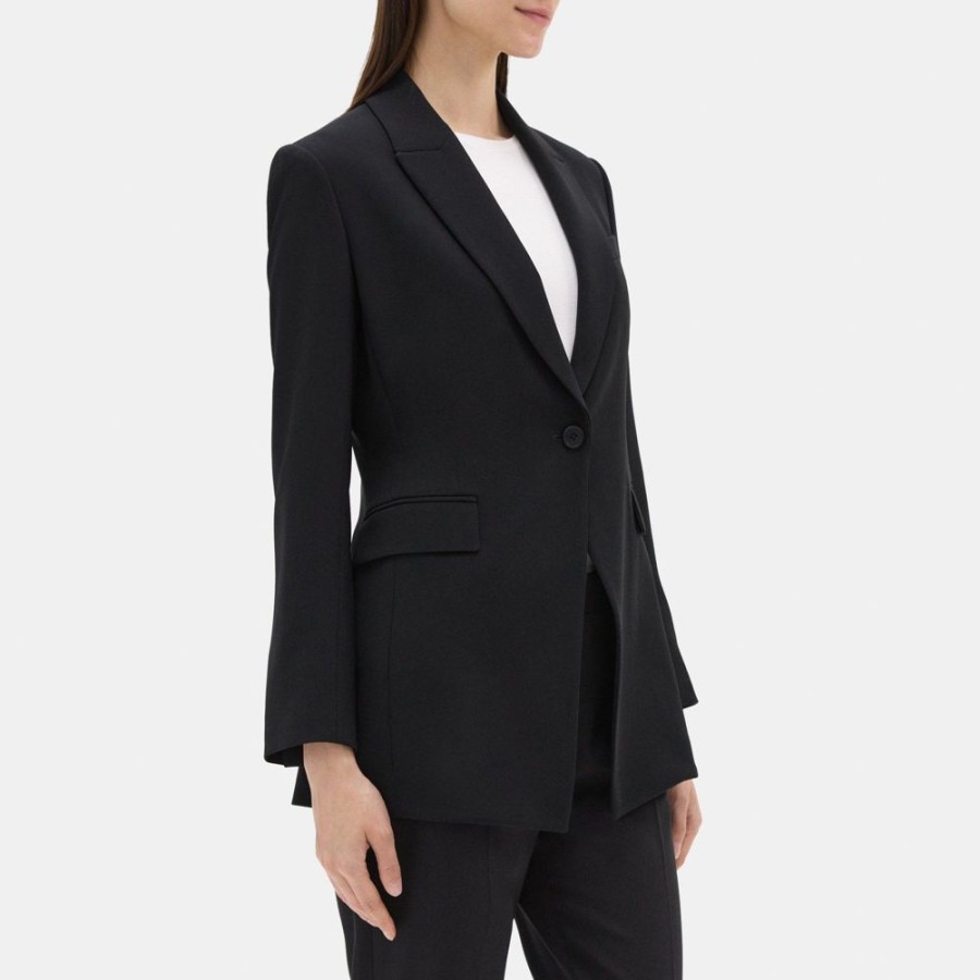 Women Theory Outlet | Single-Breasted Blazer In Crepe Black