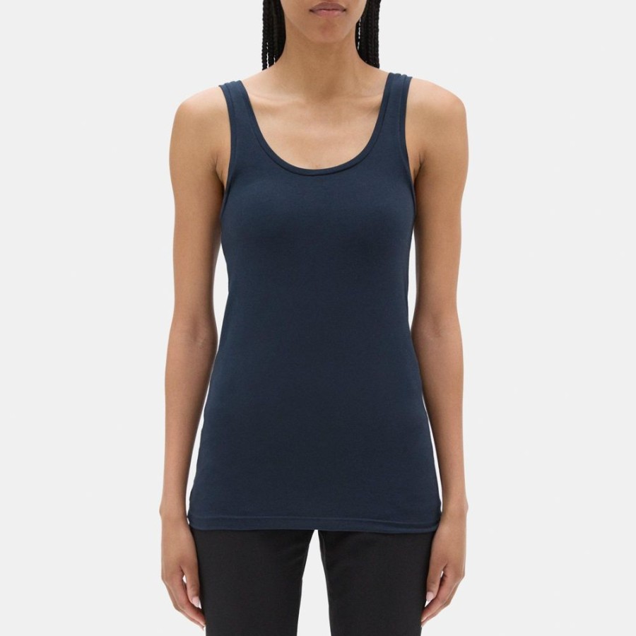 Women Theory Outlet | Scoop-Neck Tank In Stretch Cotton Deep Navy