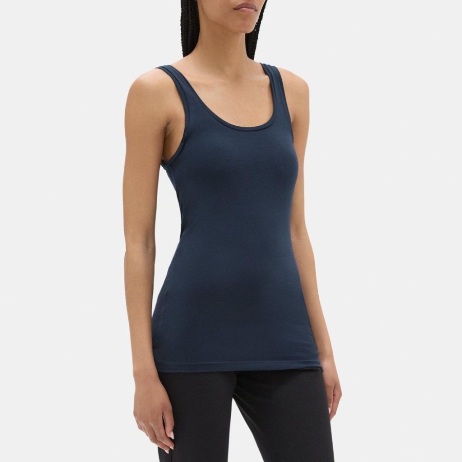 Women Theory Outlet | Scoop-Neck Tank In Stretch Cotton Deep Navy