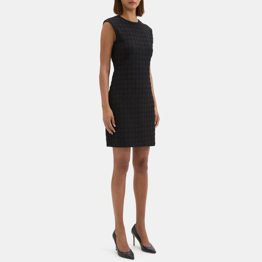 Women Theory Outlet | Cap-Sleeve Shift Dress In Textured Ponte Black