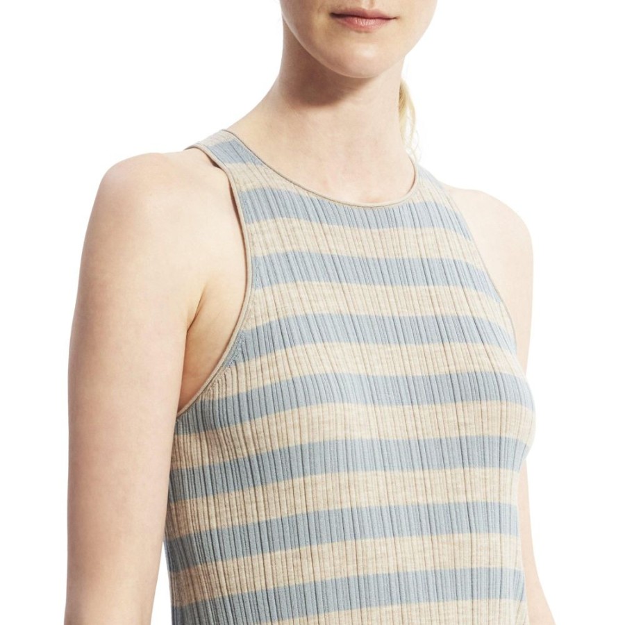 Women Theory Outlet | Striped Tank Top In Merino Wool Classic Khaki/Eggshell Blue