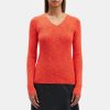 Women Theory Outlet | Rib Knit V-Neck Sweater In Slub Cotton Blend Vermillion