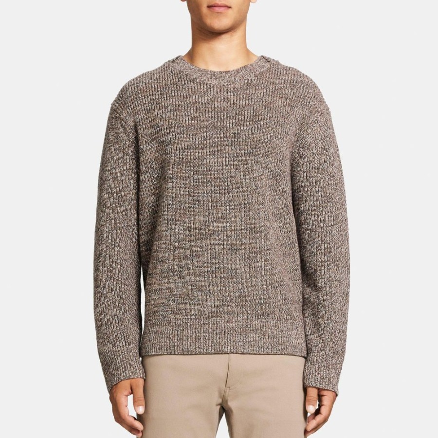 Men Theory Outlet | Crewneck Sweater In Merino Wool Stone White/Fossil/Mink