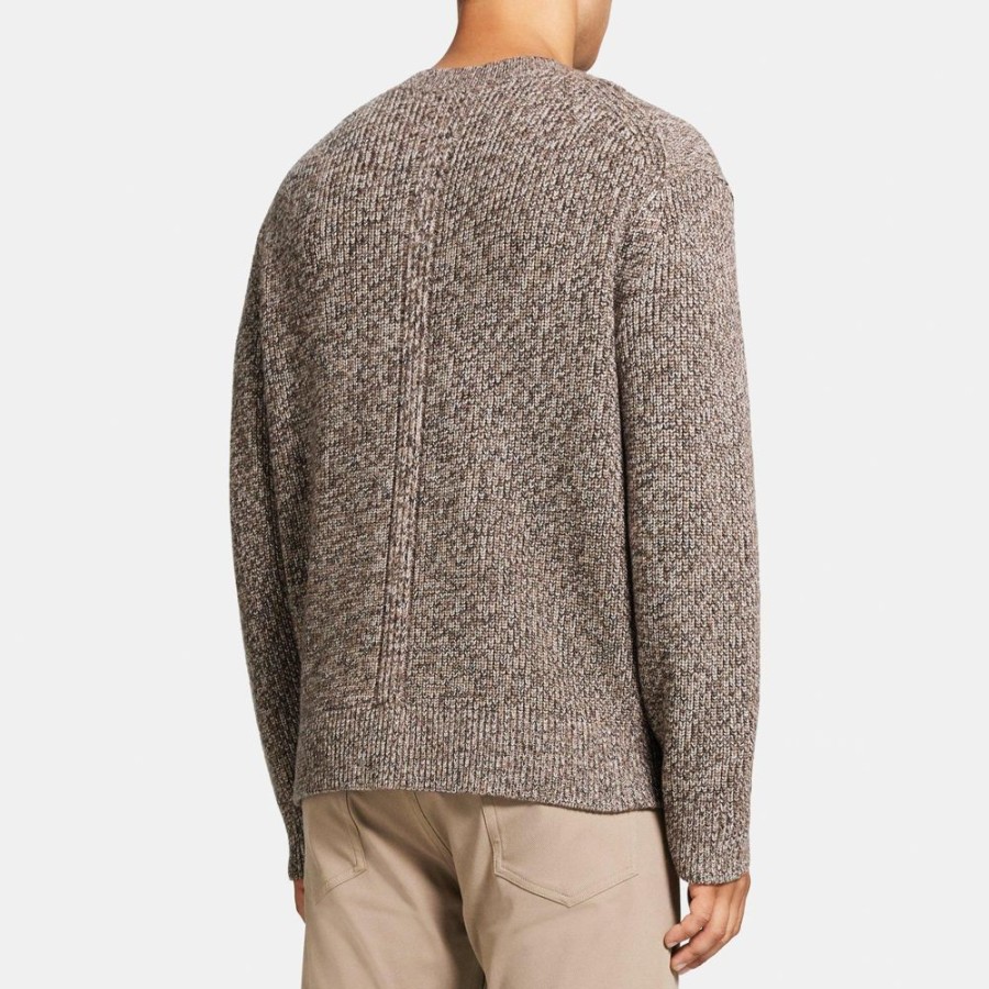 Men Theory Outlet | Crewneck Sweater In Merino Wool Stone White/Fossil/Mink