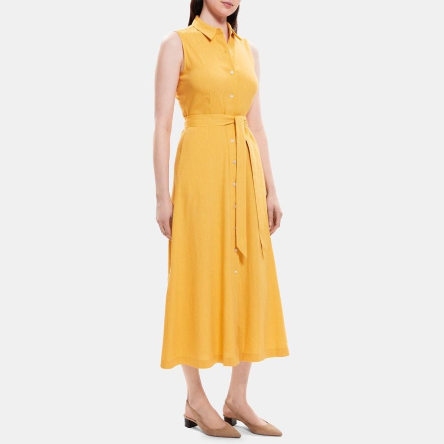 Women Theory Outlet | Sleeveless Shirt Dress In Linen-Blend Cornsilk