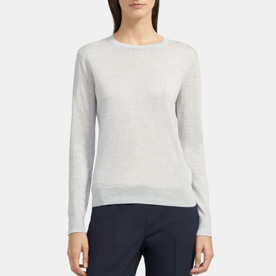 Women Theory Outlet | Crewneck Sweater In Merino Wool Light Grey Heather