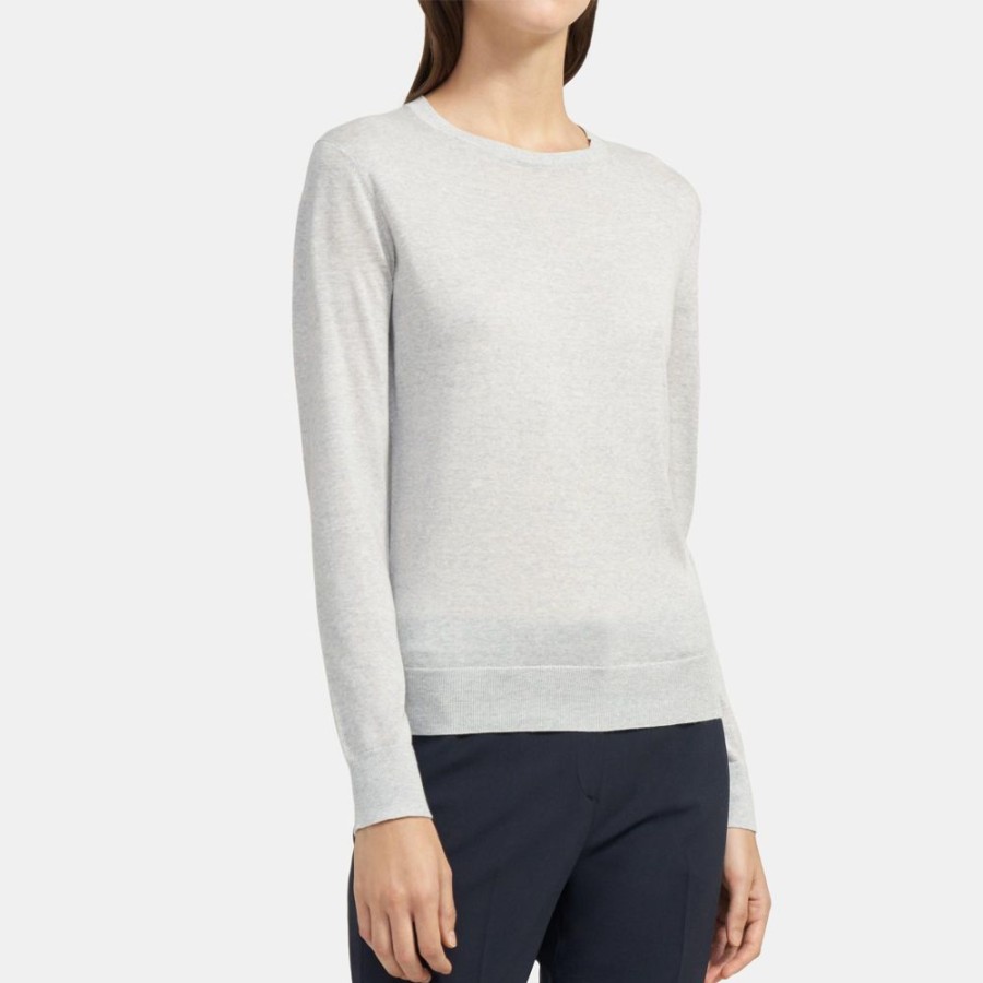 Women Theory Outlet | Crewneck Sweater In Merino Wool Light Grey Heather