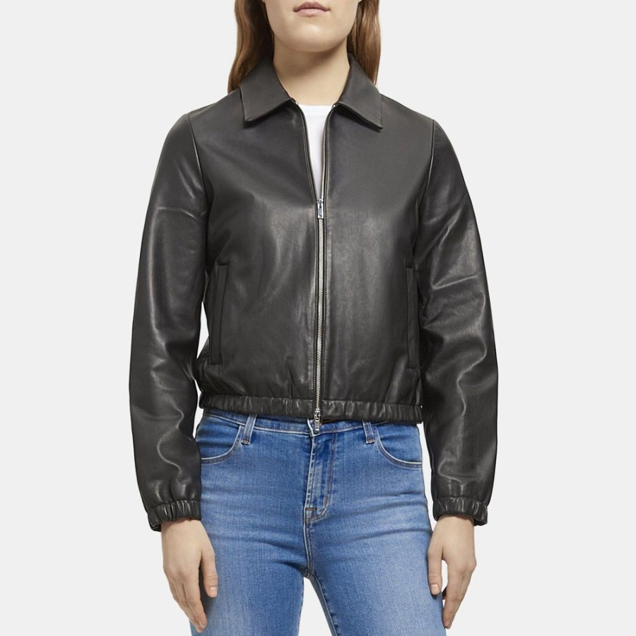 Women Theory Outlet | Bomber Jacket In Leather Black